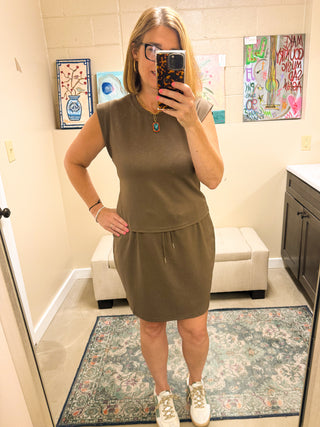 Modern Structure Skirt Set in Mosswood