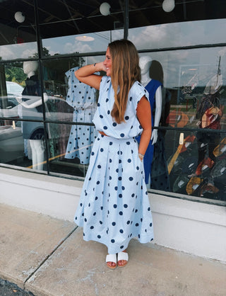 Blue Navy Dot Skirt Set