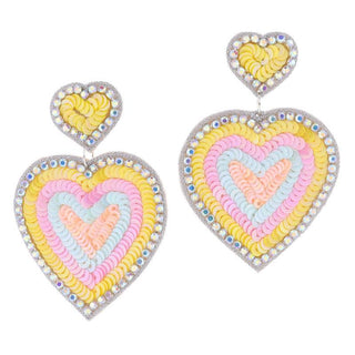 Jane Marie AB Crystal Lined Pastel Sequin Heart Earrings