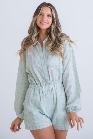 Karlie Mint Striped Seersucker Romper