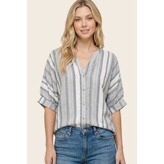 V NECK STRIPED SHIRT