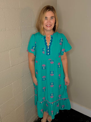 Periwinkle Blue Floral Embroidered Midi Dress S Periwinkle Blue Floral Embroidered Midi Dress S