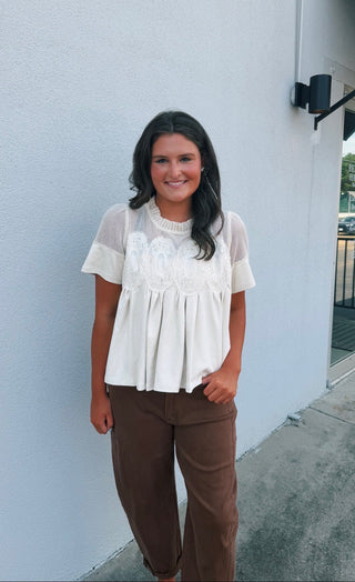 Mesh Applique Cotton Top