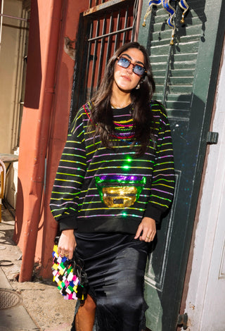 Queen of Sparkles Fanny Pack & Mardi Gras Bead Sweatshirt