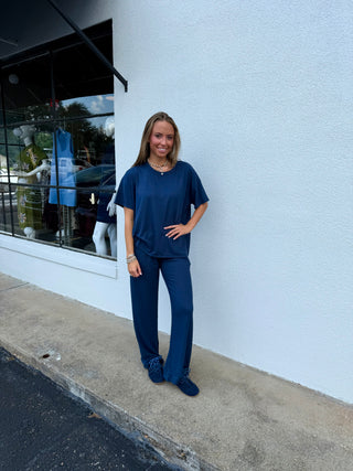 Soft Hacci Short Sleeve Tee & Long Pants 2PC Set