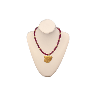 Hidden Truth 18" Solid Maroon Beaded Necklace with Bulldog
