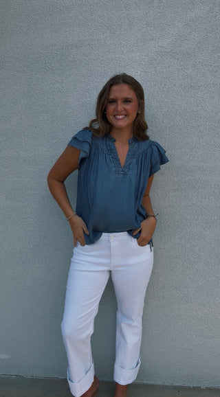 Denim Flutter Sleeve Top