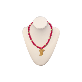Hidden Truth 18in Red Jade Beaded Necklace with Colonel Reb