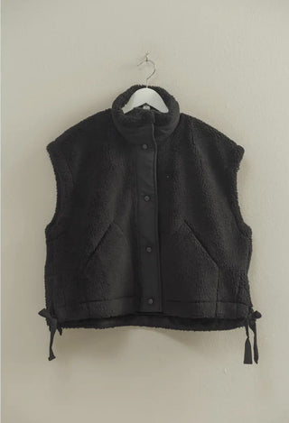Cozy Sherpa Vest Jacket with Tie-Up Side Details