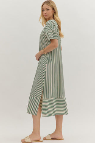 Striped V-Neck Midi Dress