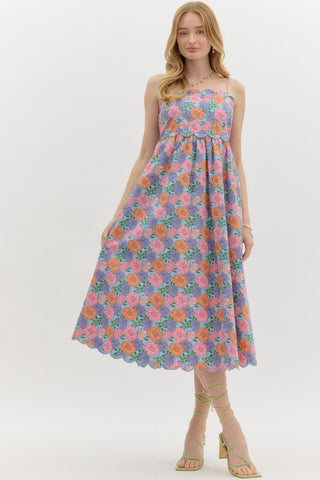 Floral Scalloped Hem Midi Dress