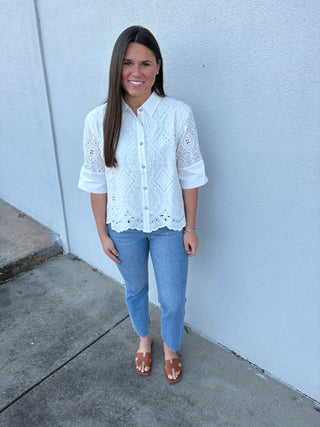 White Eyelet Top