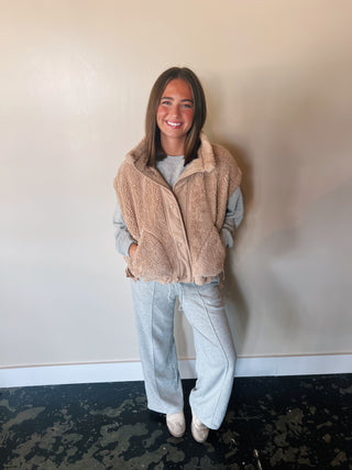 Cozy Sherpa Vest Jacket with Tie-Up Side Details