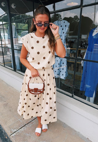 Ivory Mocha Dot Skirt Set