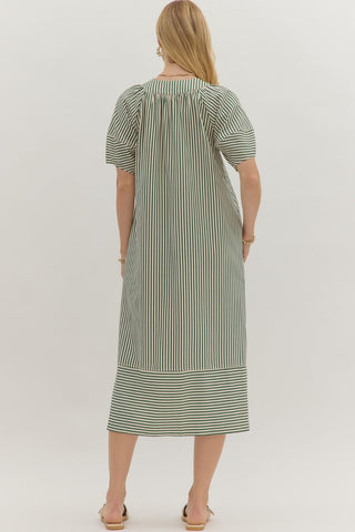 Striped V-Neck Midi Dress