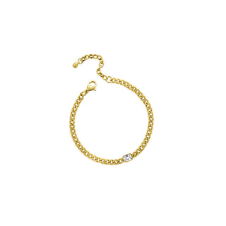 Isla Everyday Chain Bracelet - Petite Cuban w/ CZ  (Baguette Bezel) Gold