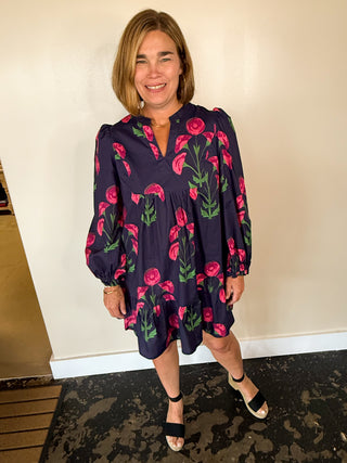 Navy Floral Tiered Mini Dress