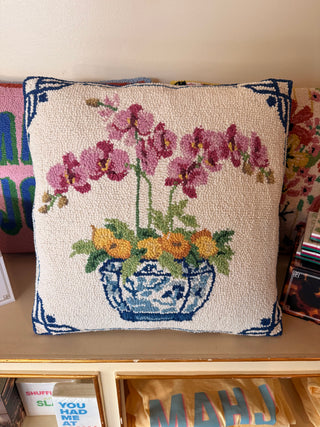 Oranges and Orchids I Hook Pillow - Sally Eckman Roberts