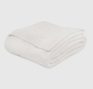 Cream/Beige Fluffy Knit Throw Blanket