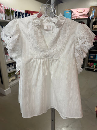 White Lace Flutter Sleeve Top