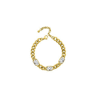 Isla Everyday Chain Bracelet  - Cuban Link with Bezel Baguette- PVD Gold