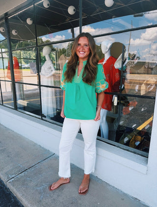Emerald Bloom Embroidered Top