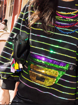 Queen of Sparkles Fanny Pack & Mardi Gras Bead Sweatshirt