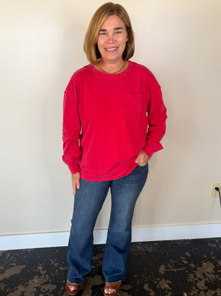 Oversized Washed Long Sleeve Pocket Tee