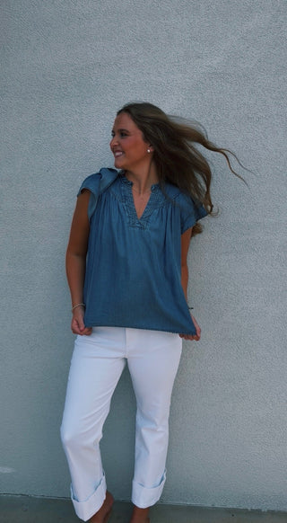 Denim Flutter Sleeve Top