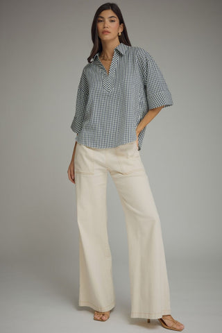 Entro Navy Gingham Top