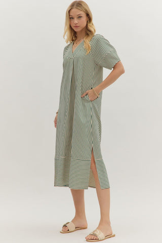 Striped V-Neck Midi Dress