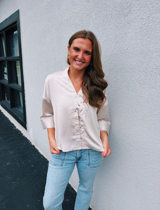 Satin Button Front Top