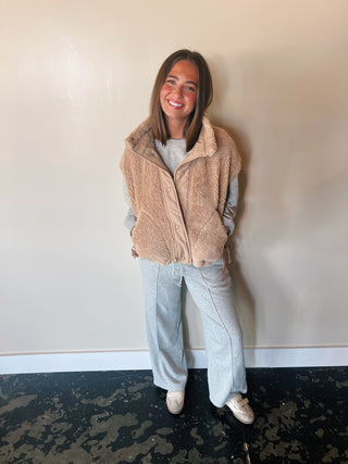 Cozy Sherpa Vest Jacket with Tie-Up Side Details