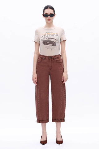 Bayeas High Rise Barrel Rolled  Jeans