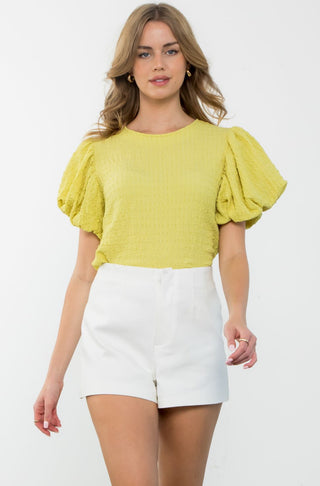 THML Yellow Puffed Sleeve Textured Top