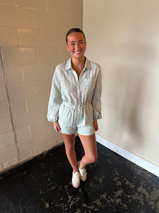 Karlie Mint Striped Seersucker Romper