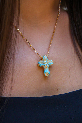 Inspire Aqua Cross Necklace