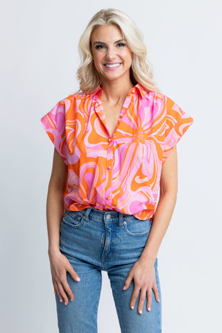 70's Floral Cap Sleeve Top