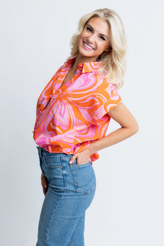 70's Floral Cap Sleeve Top