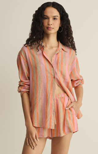 Z SUPPLY The Perfect Striped Button Up Tiger Lily