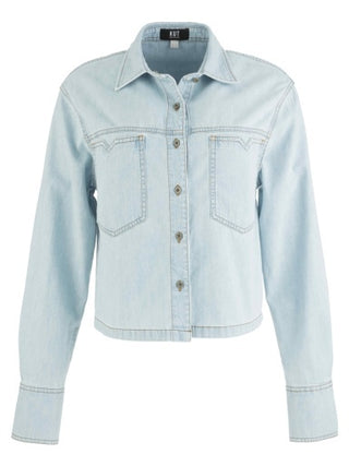 KUT FROM THE KLOTH AUBREY LONG SLEEVE BUTTON DOWN CROP SHIRT
