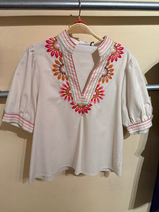 THML White Embroidered Bloom Top