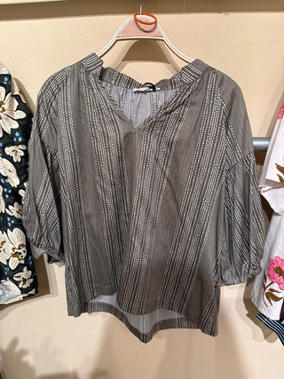 THML Olive Stripe Ruffle Top