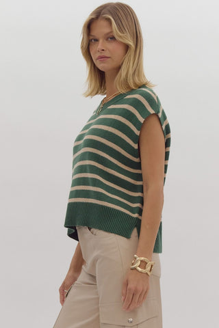 Pine Green Striped Top