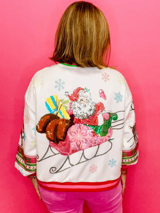 QUEEN OF SPARKLES White Vintage Santa Sweatshirt