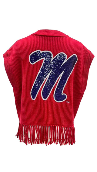 Queen of Sparkles Ole Miss Fringe Sweater Vest