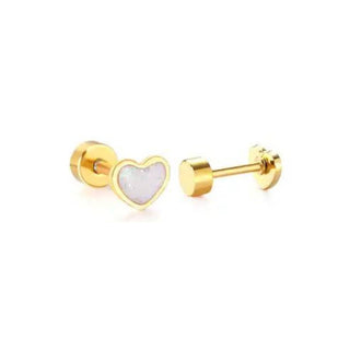 Screwback Stud - Nora Heart - White