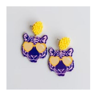 Tiger Earrings Purple and Gold