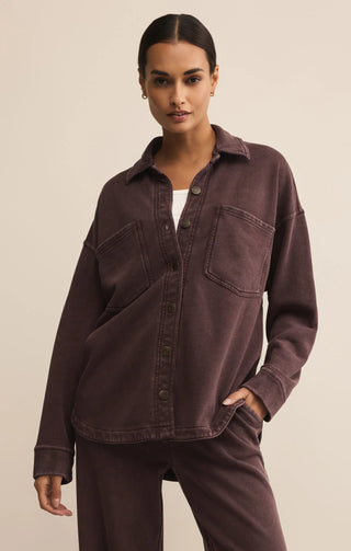 Z Supply All Day Knit Denim Jacket- Chocolate Cherry