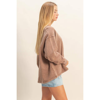 Oversized V-Neck Sweatshirt With Raw Edge Detail
